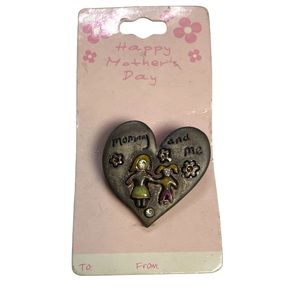 Mommy and Me Heart Brooch with Mom and Daughter with Ponytails NWT
